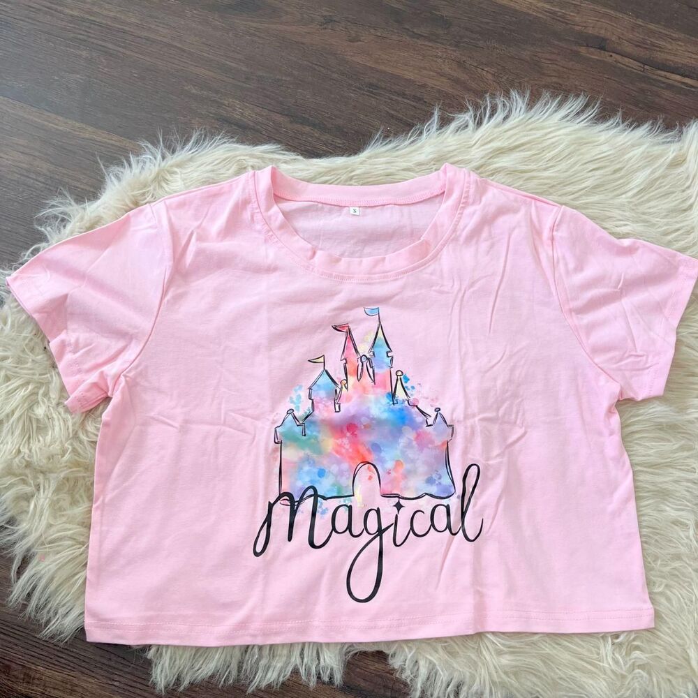 Light Pink "Magical" Cinderella's Castle Crop Top S